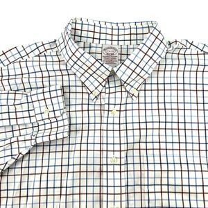 Brooks Brothers Mens 17.5-34 Traditional Non Iron Blue Check Button Down Shirt